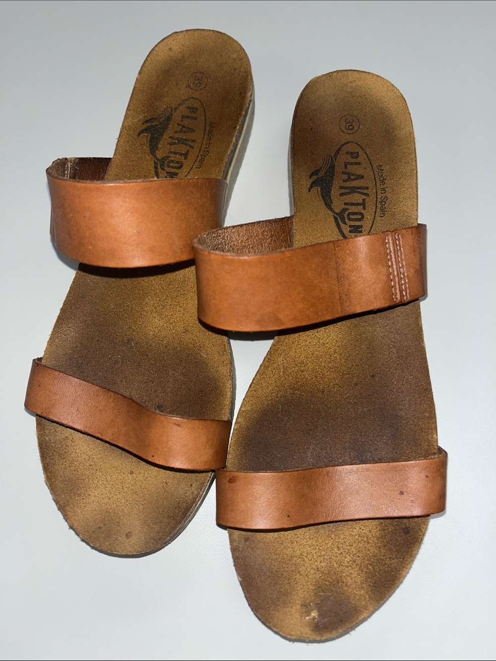Plankton Women’s Two-Strap Leather Slide Sandals - Tan size 39